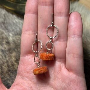 Sterling silver sponge coral disk ring earrings